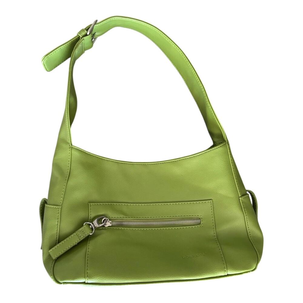 DOCKERS Women Shoulder Bag Purse Green Leather W/ Colorful Satin Lining